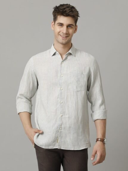 Men's Pure Linen Grey Striped Shirt
